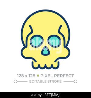 Human skull pixel perfect line color icon Stock Vector