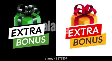 Extra Bonus gift box labels for marketing promotion. Colorful tags for shopping sales. Vector illustration. Stock Vector