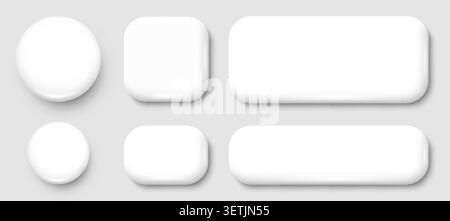 Set of blank white 3D buttons and UI elements for modern web and mobile interface. Vector illustration Stock Vector
