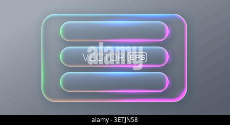 Glassmorphism UI elements with neon light frames for modern interface design. Vector illustration Stock Vector