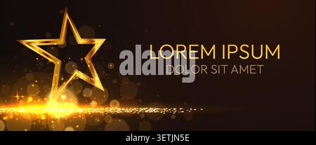 Golden star glowing banner background. Elegant festive design with luxury light and sparkling effect. Vector illustration Stock Vector