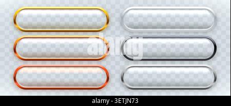 Set of glossy metallic buttons and UI frames for web design and application interface. Vector illustration Stock Vector