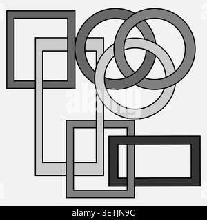 Overlapping frame set. Abstract geometric composition. Monochrome shape vector. Minimalist interlocking illustration. Stock Vector