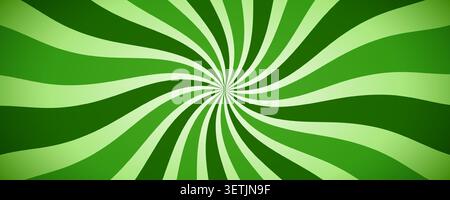 Green swirl sunburst lines background. Comic radial rays wallpaper in summer or spring greenish colors. Abstract spinning sun beam burst comic texture. Vector retro backdrop for poster, banner, flyer Stock Vector