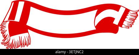 Flat illustration of a red and white supporter scarf with striped fabric and fringed ends Stock Vector