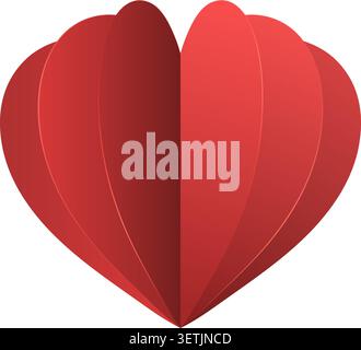 Papercut Red Heart Icon Vector Illustration. 3D Paper Craft Isolated Love Symbol on White Background Stock Vector