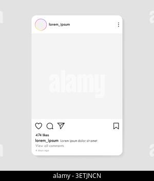 Blank Social Media Post Mockup on Gray Background, Vector Illustration Stock Vector