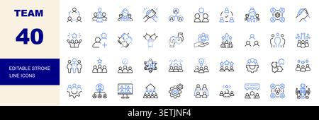 Team Management, Collaboration, Leadership and  Teamwork Line Icons Set Editable Stroke Vector Illustration Stock Vector