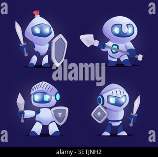 Cyber Knight. Vector robot warrior with sword helmet and security shield mascot exact for cyber protection concept Stock Vector