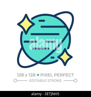 Planet with ring pixel perfect line color icon Stock Vector