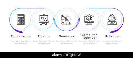 Academic subjects infographic 5 steps Stock Vector