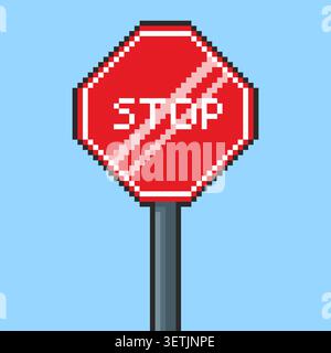 Pixel art Stop Sign Traffic game asset design Stock Vector