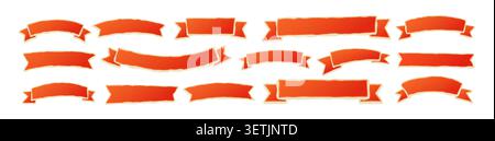 Collection of orange ribbon banners in different shapes isolated on a white background. Simple flat design for labels, headers, badges, sale signs Stock Vector
