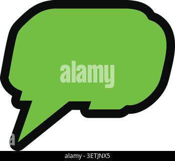 Flat illustration of a bright green speech bubble with a thick black shadow outline and an angled pointed tail Stock Vector