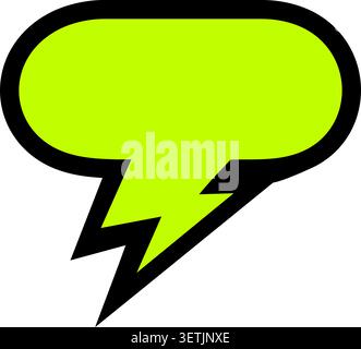 Flat illustration of a neon green speech bubble with a sharp lightning shaped tail and bold black outline Stock Vector