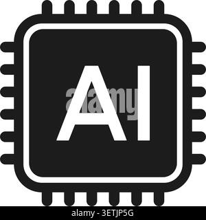 Artificial Intelligence AI Processor Chip Icon Vector Illustration. Microchip CPU Isolated Technology Symbol in Minimal Black Style Stock Vector
