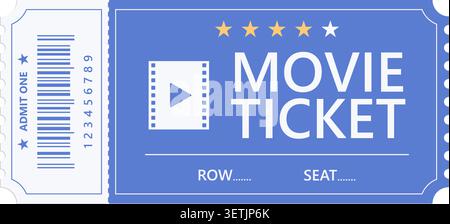 Movie Cinema Ticket with Barcode in Blue Color, Isolated Vector Illustration Stock Vector