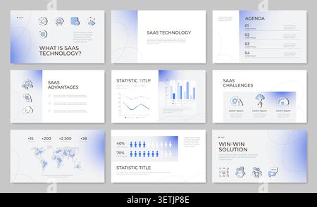Cloud software enterprise solutions presentation template set Stock Vector