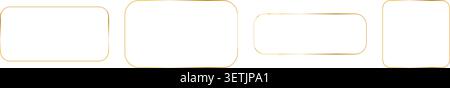 Golden rectangular frames with rounded corners. Vector outline thin aesthetic geometric shine luxury borders for invitations design Stock Vector