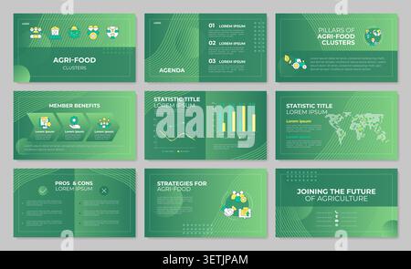 Modern agribusiness system presentation template set Stock Vector