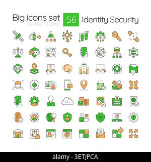Identity security line color icons set Stock Vector