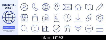 Web and communication line icon set. User, phone, mail, location, home minimal vector illustrations. Simple outline signs for contact us, basic UI Stock Vector