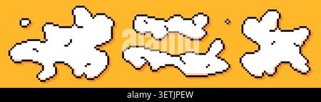 Set of pixel art white clouds on yellow background. Stock Vector