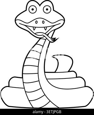 Easy coloring cartoon vector illustration of a snake isolated on white background Stock Vector