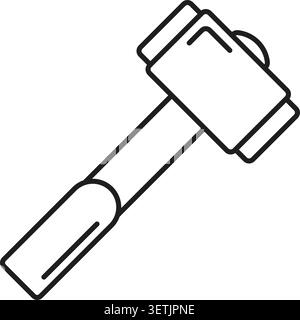Hammer icon in flat outline stroke style. Mallet vector illustration on isolated background. Work tool sign business concept. Stock Vector