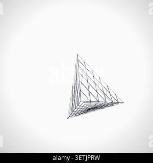 Modern technology-inspired 3D wire pyramid with layered lines and connection points Stock Vector