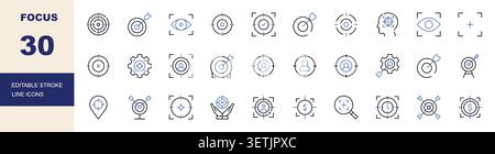 Focus, Target and Concentration Line Icons Set Editable Stroke Vector Illustration Stock Vector