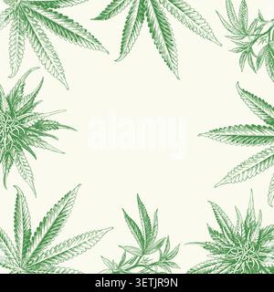 Medical cannabis background. Marijuana plant sketch frame design Stock Vector