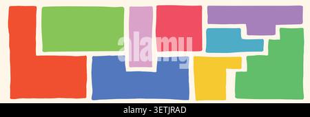 Doodle geometric shapes set with wiggly borders. Irregular colorful bento style text box collection Stock Vector