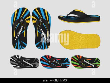 Trendy Summer Sandal Mockup with Custom Logo and Sole Pattern Design Stock Vector