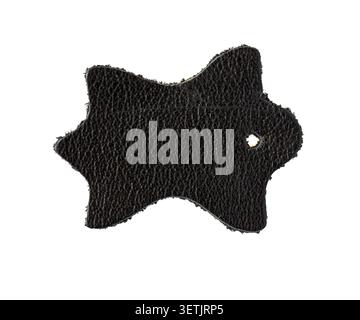 Natural sampler of black leather isolated on white, top view, clipping path Stock Photo