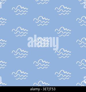 Blue vector seamless pattern with simple waves Stock Vector