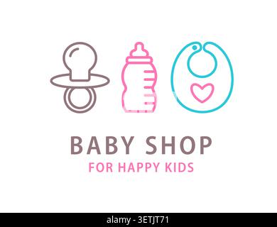 Baby shop vector logo with pacifier, bottle icons Stock Vector