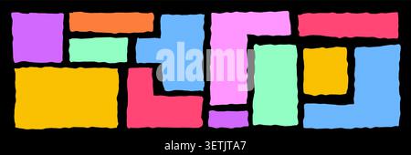 Doodle geometric shapes set with zigzag edge. Irregular colorful bento style text box collection Stock Vector