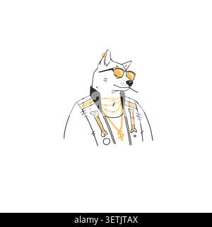 Hand drawn vector abstract graphic line collection with doodle cute funny cartoon dog characters.Vector illustration of funny cartoon adorable cat in Stock Vector