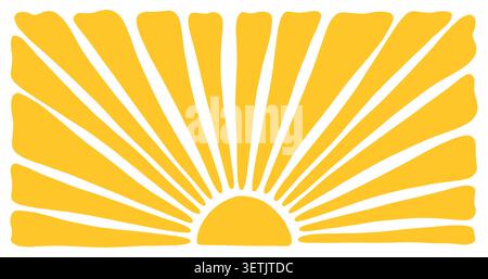 Retro groovy sun background. Doodle retro hippie style sunburst Stock Vector
