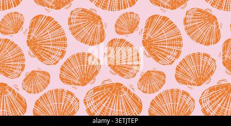 Trendy color hand drawn pattern with seashells. Beautiful marine design elements, perfect for print. Vector seamless background Stock Vector