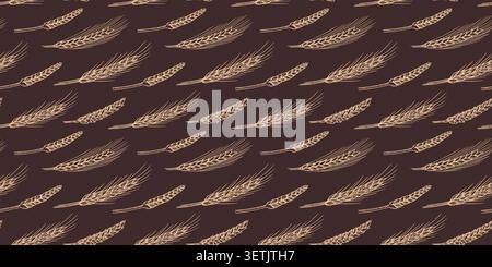 Ears of wheat seamless pattern. Sketch vector background with cereal plants Stock Vector