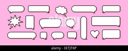 Geometric set of dialogue boxes with different shapes. Vector retro chat balloon or digital speech cloud. Black line icon for quote or speak bubble Stock Vector