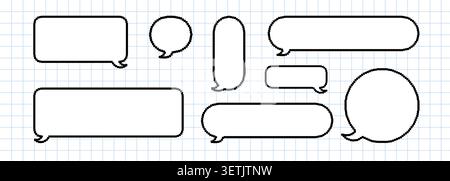 Pixel dialogue box. Digital graphic of speech bubble for conversation. Think balloon for quote. Black school frame for simple chat or speak bubble Stock Vector