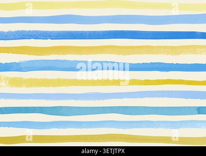 Hand painted watercolour striped pattern background using Mediterranean themed colours Stock Vector