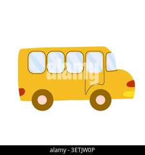School bus cartoon vector illustration isolated on white. Kids transport. Yellow school bus in doodle style. Stock Vector