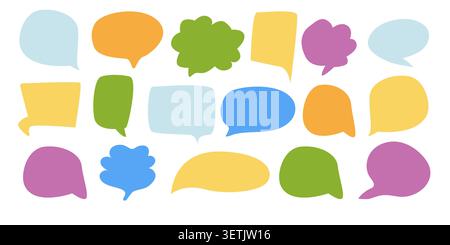 Colorful Speech bubbles in doodle style. Cloud textbox hand drawn set. Set of blue text comment box. Stock Vector