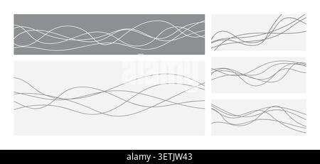 Black squiggle cable lines, wavy and curvy stroke. Wiggly irregular long element isolated on white background, vector illustration. Stock Vector