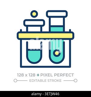 Test tubes on rack pixel perfect line color icon Stock Vector