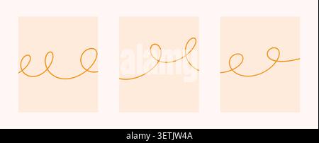 Squiggle cable lines, wavy and curvy stroke. Wiggly irregular long element isolated on peach background, vector illustration. Stock Vector